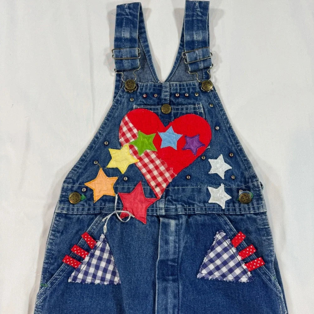 Vintage OshKosh‎ B'gosh Little Editions Denim Patchwork Overalls Size 7 USA Made